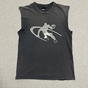 Vintage AND1 Basketball Faded Cut Off Muscle Tee Raw Hem Black Large